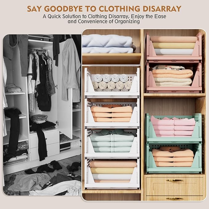 SNSLXH 5 Pack Stackable Closet Storage Basket, Multifunctional & Foldable Closet Organizer for Bathroom Kitchen Laundry Room 