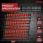 AMM 9-Piece Socket Organizer, 1/2, 3/8 & 1/4 inch Drive ABS Socket Holder, Heavy Duty Socket Racks