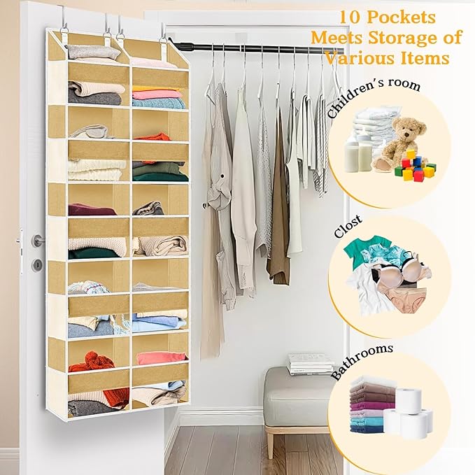 Over the Door Organizer 5 Tiers,Extra Large Behind Door Storage of 10 Compartments,80 lbs Weight Capacity Over the Door Stora