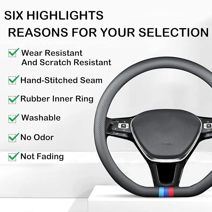 Tricolor Stripes D-Type Steering Wheel Cover, Cute Steering Wheel Cover for Women, 14.5-15 Inch Non-Slip Breathable Microfibe