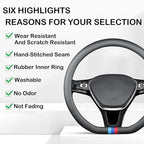 Tricolor Stripes D-Type Steering Wheel Cover, Cute Steering Wheel Cover for Women, 14.5-15 Inch Non-Slip Breathable Microfibe