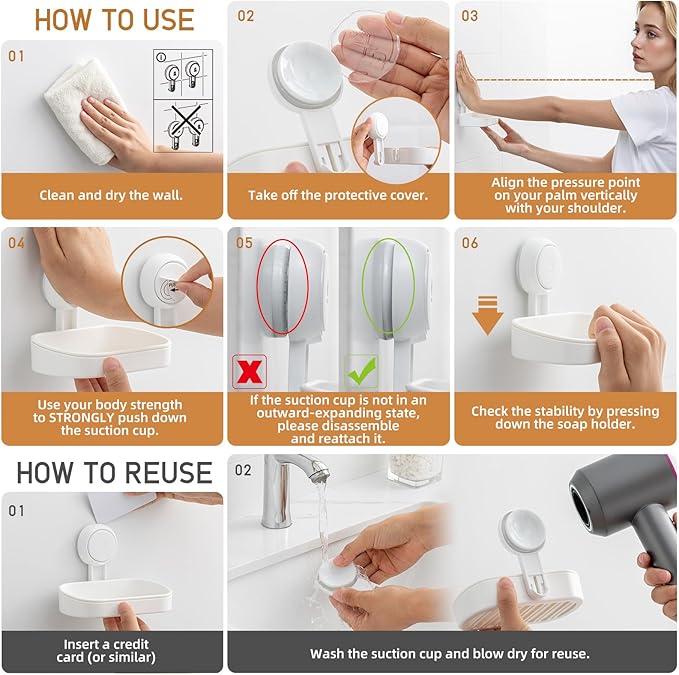 LEVERLOC Soap Holder Suction Cup for Shower, 2 Pack Bar Soap Dish Holder for Shower Wall Mounted NO-Drilling, Plastic Self Dr