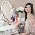 Acrylic Makeup Brush Holder with Lid - Clear Cosmetic Makeup Brush Organizer and Storage Box with Cover for Vanity - Large Ca