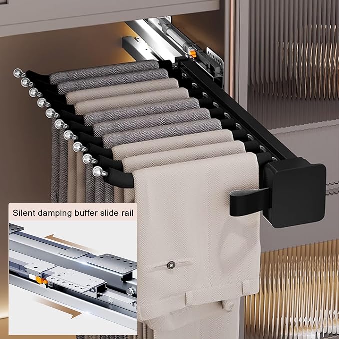 Pull-Out Closet Valet Rod, Bearing 40kg Retractable Clothes Coat Hanger, Aluminum Alloy Adjustable Closet Rod, Damping Buffer