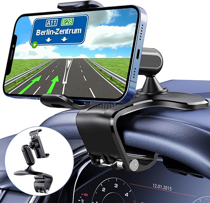 360 Degree Rotation Dashboard Cell Phone Holder for Car Clip Mount Stand Suitable for 4 to 7 inch Smartphones (Black)