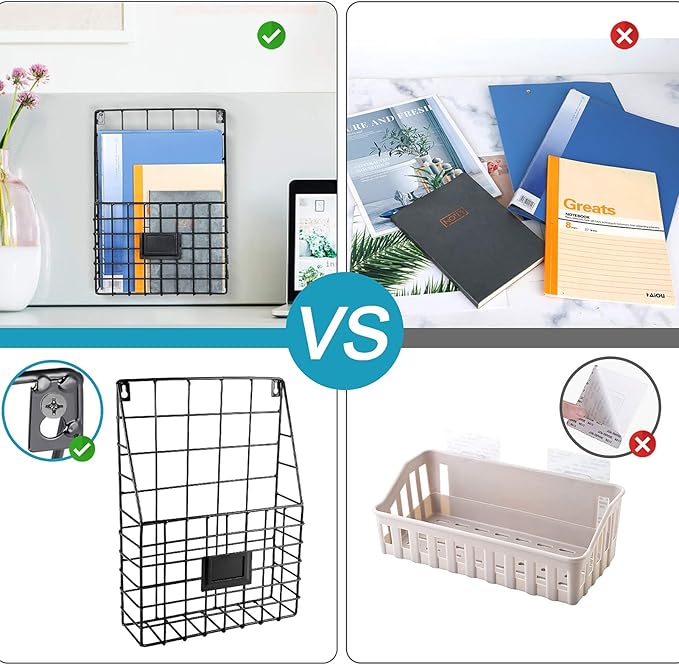 Storage Racks, Metal Wire Wall Mounted Magazine Holder, Wall Hanging Organizer holder for Files, Newspapers, Magazines with T