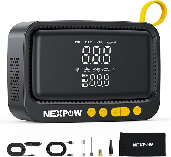 NEXPOW Tire Inflator Portable Air Compressor, 150 PSI Air Pump for Car Tires with Digital Pressure Gauge & Auto Shut-Off, Air Compressor Portable for Car, Motorcycle, Bicycle, Balls, Yellow