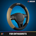 NASCAR Steering Wheel Cover, Two-Tone Beige Leather Patchwork, Universal Fit 14.5"-15.5" Steering Covers for Cars, Anti-Slip,