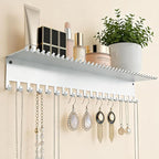 Necklace Jewelry Holder Wall Hanging Organizer Hangers Storage Mounted Shelf with 56 Hooks Tray Display Girls Women Metal Doo