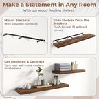 48 Inch Floating Shelves for Wall Set of 2, 8"D Wood Grain Bathroom Shelves with Invisible Brackets, Easy Install Engineered 