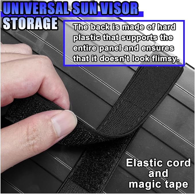 Car Sun Visor Organizer, Leather Multi-Pocket Glasses Card Holder with Zipper, Waterproof Scratch-Resistant Sunshade Storage Bag, Universal Auto Interior Accessory for Car/Truck/SUV (Black)