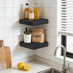 Floating Wall Shelves 6.8x6.8x1.7 Inch – Solid Wood Square Shelves in Black Finish – Rustic Mini Display Shelves for Entryway