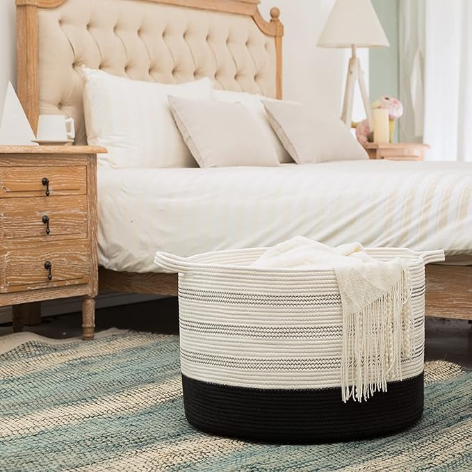 R RUNKA XXXLarge Cotton Rope Basket 22" X 22"X 14" Blanket Basket for Living Room Woven Basket Soft Baby Laundry Blanket Bask