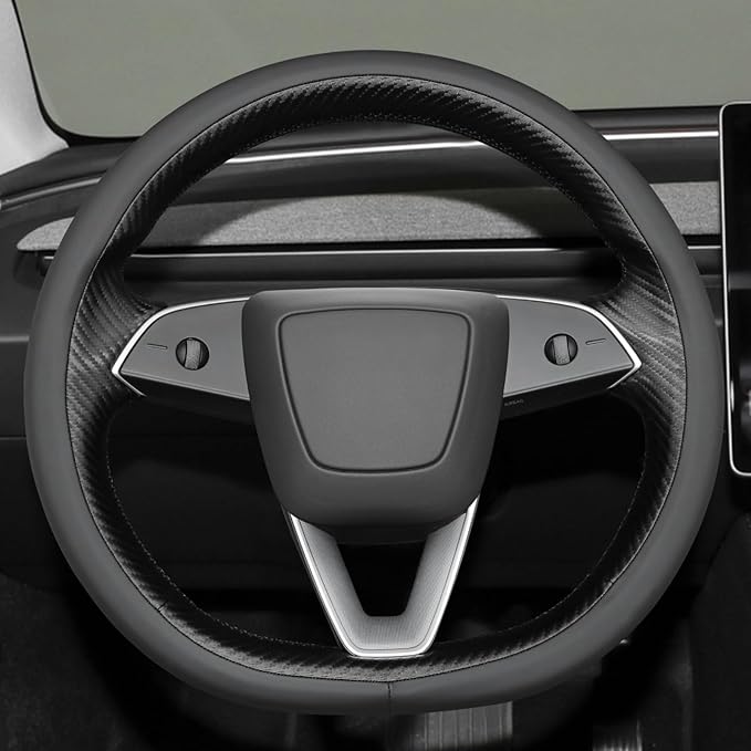 MEWANT DIY Stitching Real Leather Steering Wheel Cover Wrap for Tesla Model 3 Highland 2023-2025/Model Y 2025 Highland for Tesla Model 3/Model Y Accessories(3D Style)