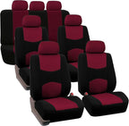 FH Group Flat Cloth Full Set Car Seat Covers Three Row 7 Seater - Universal Fit for Cars, Trucks & SUVs Burgundy