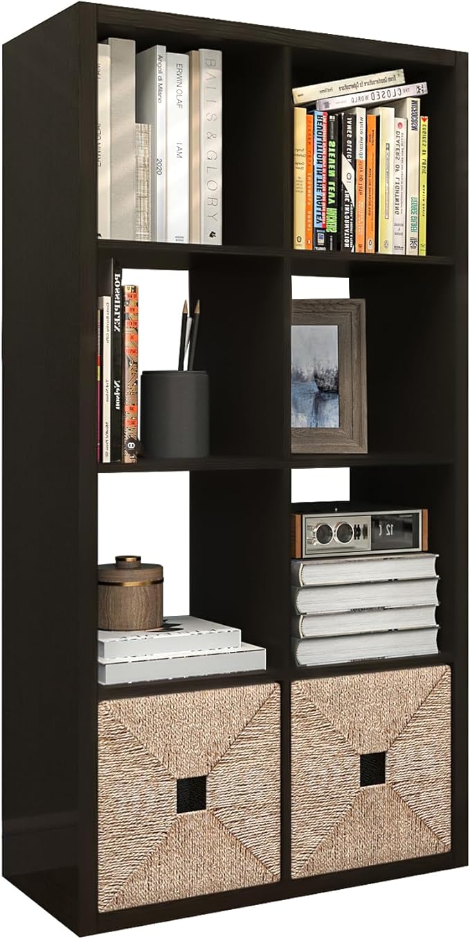 CTESNE【2026 Wooden Thick Frame 8 Cube Storage Organizer Shelf with Anti-Tipping Kits + Reversible Open Back Bookcase, Horizon