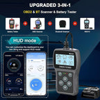 Bluetooth OBD2 Scanner Diagnostic Tool with Battery Tester: Check Engine Code Reader - Plug & Play with Live Data and Trip