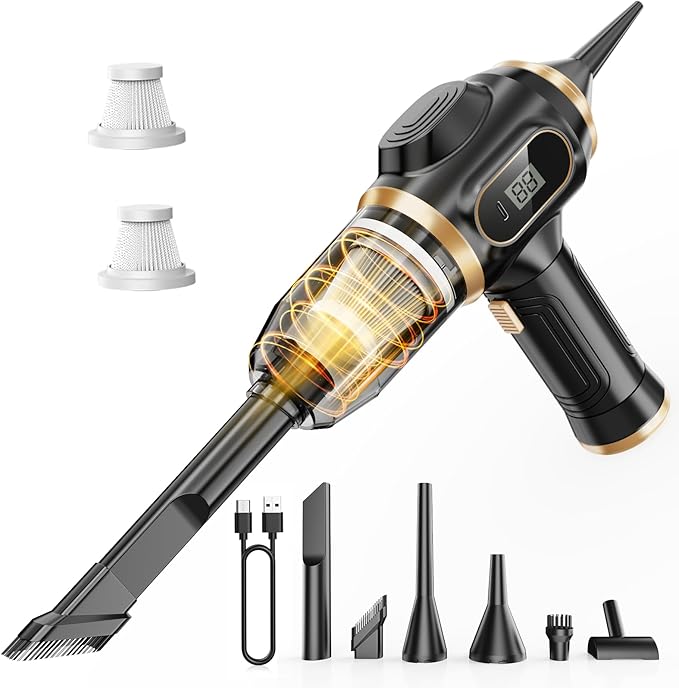 Portable Car Vacuum Cordless Mini Handheld Vacuums Cleaner Rechargeable with LCD Display and Multi-Nozzles, High Power Hand h