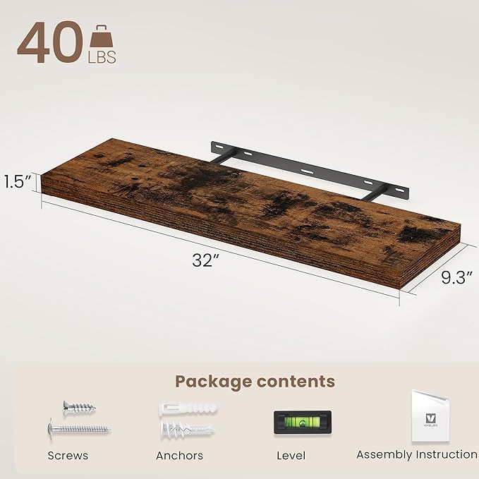 Vivelove Floating Shelves for Wall Mounted, 32 Inches Long Shelves, Display Shelf for Bathroom Living Room Kitchen Bedroom Of