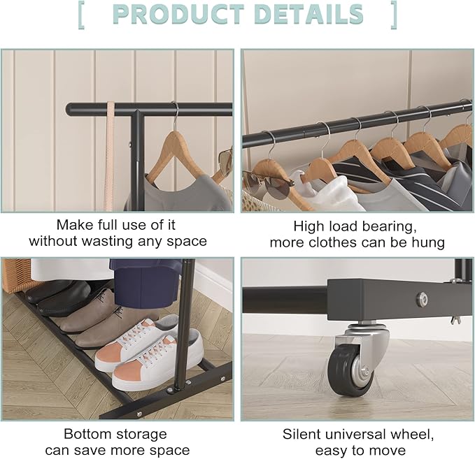 Sywhitta Double Rod Clothing Garment Rack, Rolling Clothes Organizer on Wheels for Hanging Clothes, Easy to Assemble, Adjusta