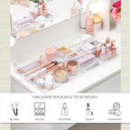 STORi SimpleSort 6-Piece Stackable Clear Drawer Organizer Set | 9" x 3" x 2" Rectangle Trays | Narrow Makeup Vanity Storage B
