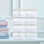HOMZ 10-Pack Snaplock, Small Clear Plastic Storage Organizer Bins w/ Lids, 6 Quart, White - Stackable Container Boxes for Bed
