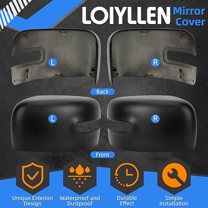 Driver & Passenger Side Mirror Cover Replacement for Jeep Renegade 2015 2016 2017 2018 2019 - Left & Right Side Mirror Covers, Rear View Mirror Cap Accessories Textured, With Lamp