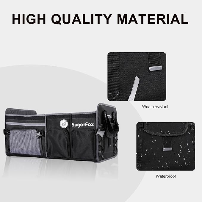 Bold Color Block Trunk Organizer, Foldable with 26L Ice Pack,95L Dedicated Shoe Space, Stylish for SUV/Car (Black, Midsize)