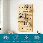 HJZALMI Pegboard Wall Organizer, Wood Pegboard Combination Kit with Shelves & Hooks, Modular Peg Board Panels Storage System 