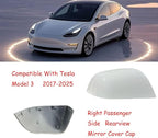 Compatible with Tesla Model 3 Side Mirror Cover Replacement 2017 2018 2019 2020 2021 2022 2023 2024 2025, Right Side Rearview Mirror Cover Cap for Model 3 Accessories(White)