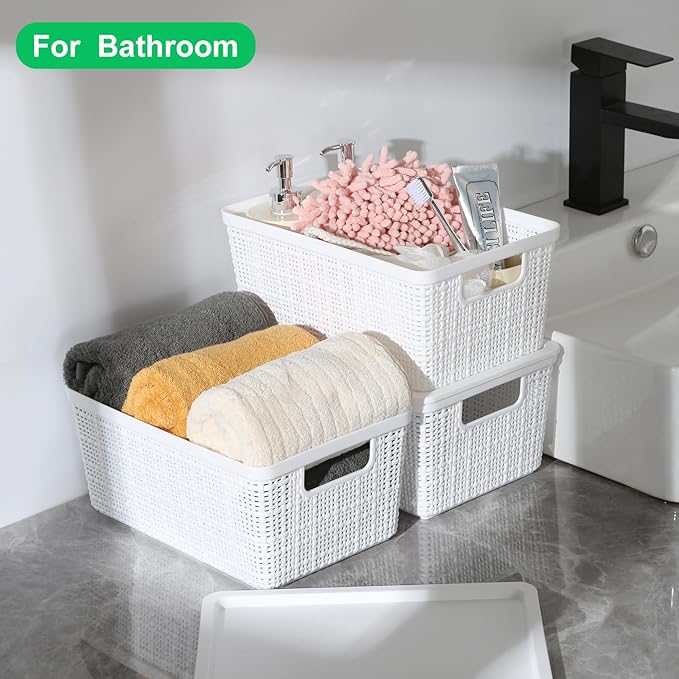 6 Pack Plastic Storage Baskets With Lids,White Breathable Stackable Storage Bins,Small Storage Containers,for Organizing Stor