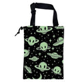 Car Trash Bag Abstract Green Aliens and UFO Leak-Proof Car Garbage Bag with Drawstring Foldable Canvas Trash Bin with Adjustable Buckle for Car Accessories