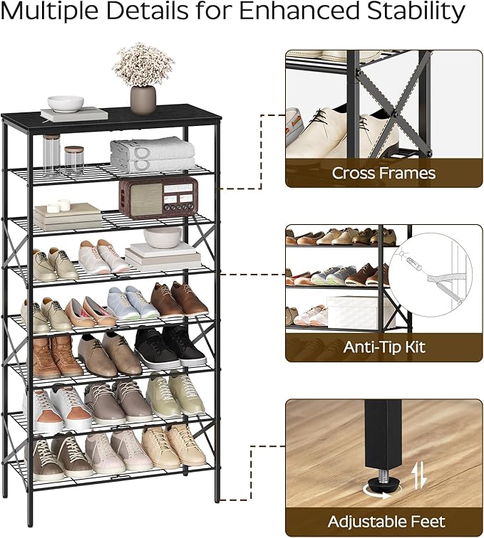 YATINEY 8 Tier Shoe Rack, Large Capacity Shoe Storage Organizer Holds 32 Pairs, Sturdy and Stable, for Entryway, Hallway, Clo