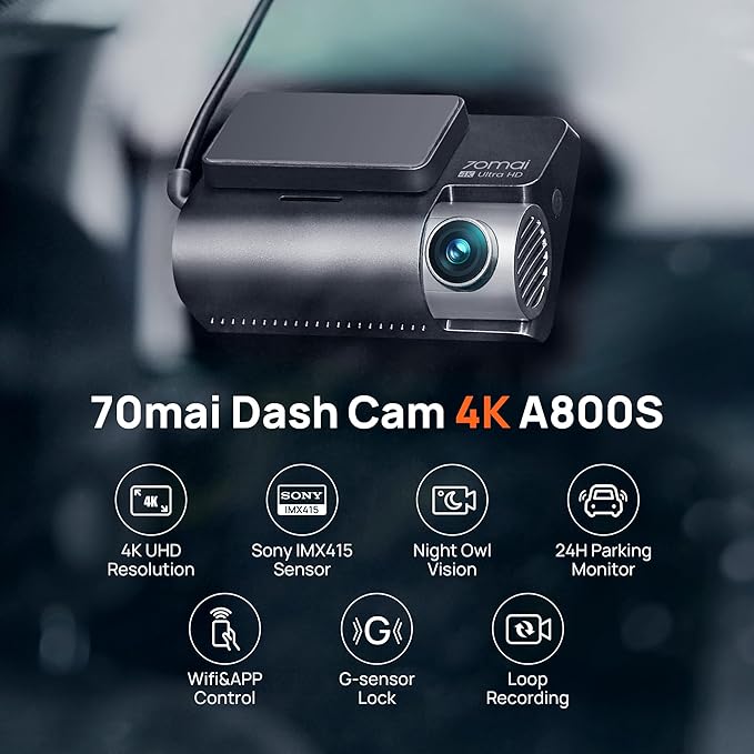70mai 4K Dash Cam Front and Rear with STARVIS, Dashcam with 5GHz WiFi, GPS Car Camera, Super Night Vision, ADAS, 3'' IPS Scre
