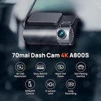 70mai 4K Dash Cam Front and Rear with STARVIS, Dashcam with 5GHz WiFi, GPS Car Camera, Super Night Vision, ADAS, 3'' IPS Scre