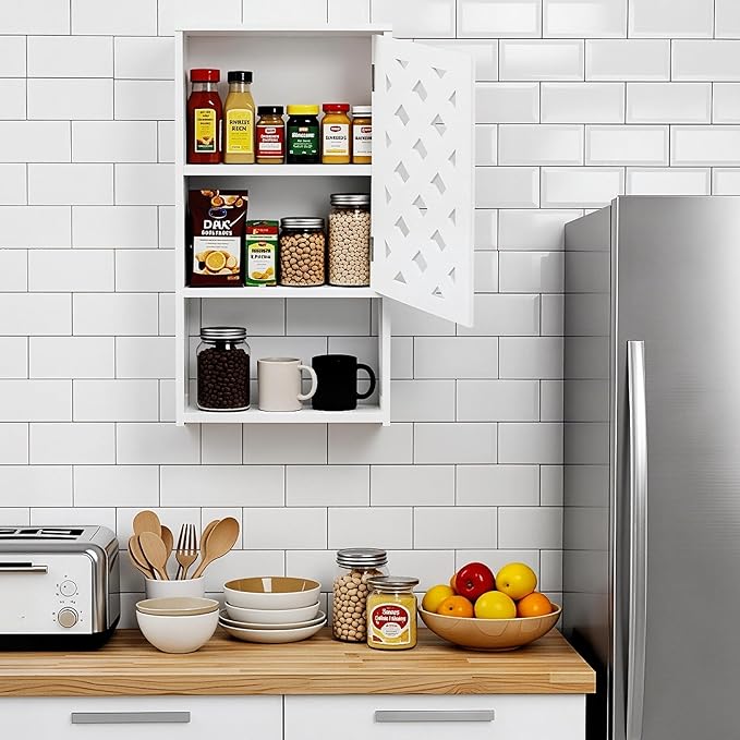 Wall Bathroom Cabinet Over The Toilet, Small White Medicine Cabinet with Shelves, Space-Saving Storage Organizer for Bathroom