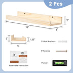 Picture Ledge Shelf for Wall, 16 inch Solid Pine Wood Nursery Book Shelves 2 Packs, Floating Ledge Shelves for Kids' Room Bed