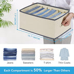 3 Pcs Large Size Wardrobe Clothes Organizers 6 Grids for Pants, Jeans, Sweater, T-shirt, Thin Coat, Dress Stackable Closet Dr