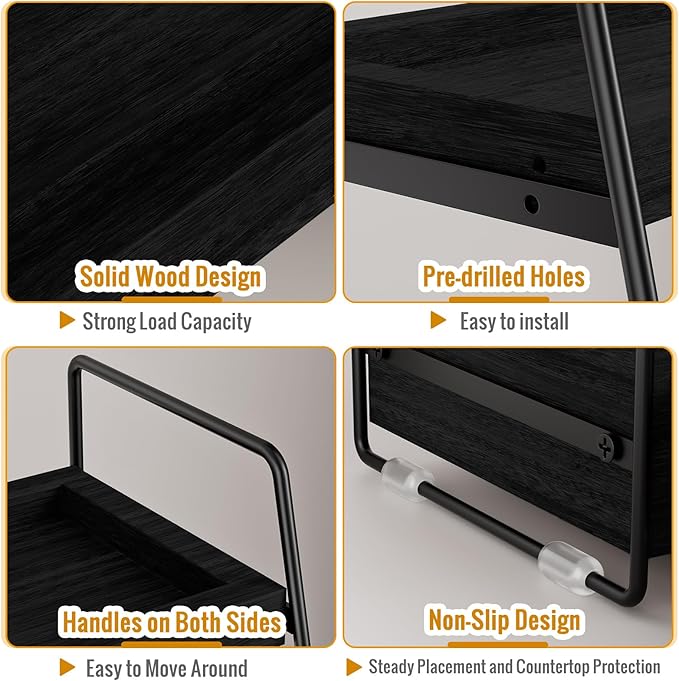 2-Tier Bathroom Counter Organizer with Drawer & Removable Basket, Wood & Metal Vanity Organizer for Skincare, Makeup, Perfume