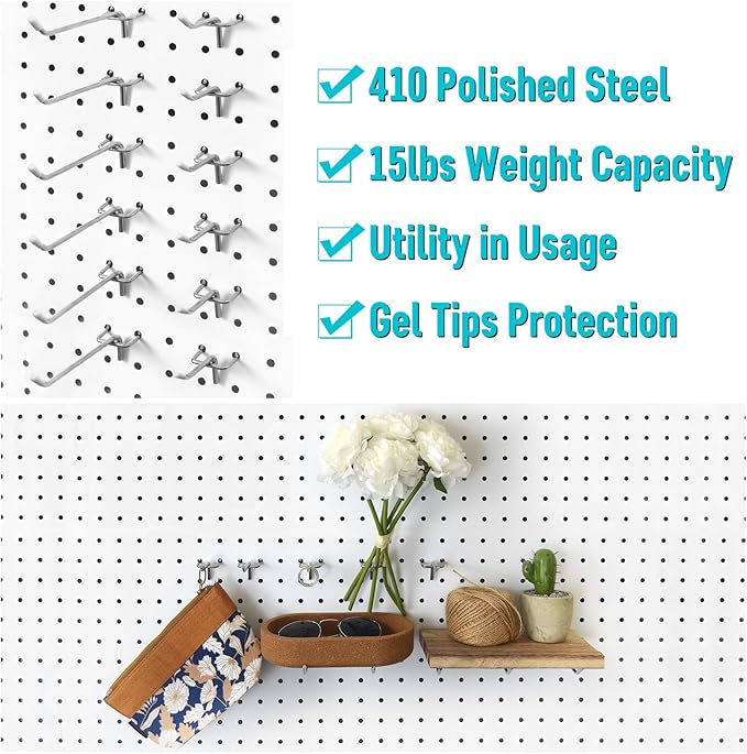 Pegboard Hooks Organizers - Peg Board Baskets Clear Cups Multiple Hangers 33 Pack - Display Shelving Tool Organizer Set for C