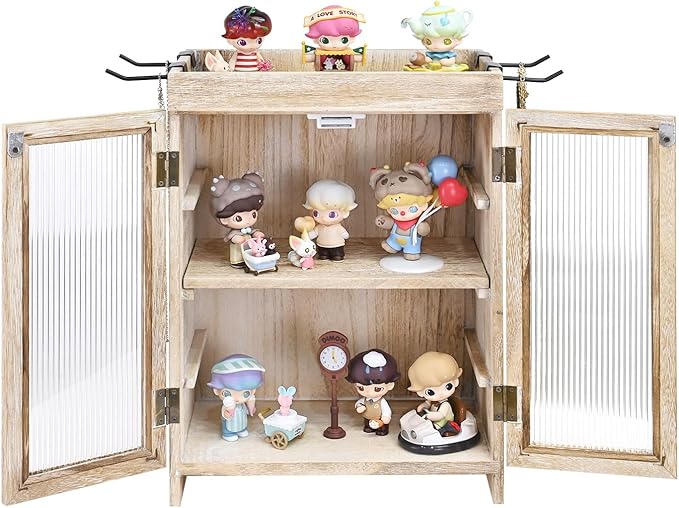 Ikee Design Wooden Countertop Storage Cabinet with Wavy Magnetic Door, Adjustable Shelves, Removable Hooks. Perfect for Perfu