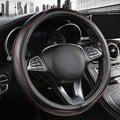High-Grade Real Cowhide Steering Wheel Cover for Men Women，Black Genuine Leather Steering Wheel Cover for Cars,Universal 14.5-15 inch Steering Wheels