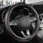 High-Grade Real Cowhide Steering Wheel Cover for Men Women，Black Genuine Leather Steering Wheel Cover for Cars,Universal 14.5-15 inch Steering Wheels