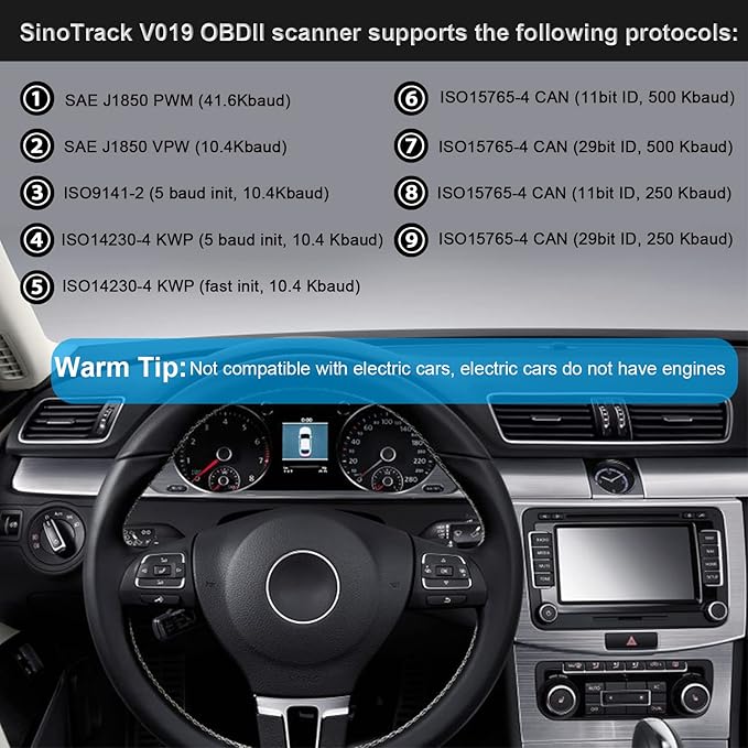OBD2 Scanner Bluetooth SinoTrack Auto Diagnostic Scan Tool Car Fault Check Engine Light Wireless Car Code Reader for iOS &
