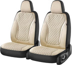 Coverado Front Seat Covers, 2-Pack Luxury Leather Car Seat Cover with Carbon Fiber Weave, Waterproof Car Seat Protectors, Spi