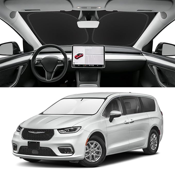 Custom Fit Windshield Sun Shade for Chrysler Pacifica 2017-2026, Blocks UV & Heat, Front Window Sunshade Accessories, Easy Fold & Store Keep Your Car Cooler