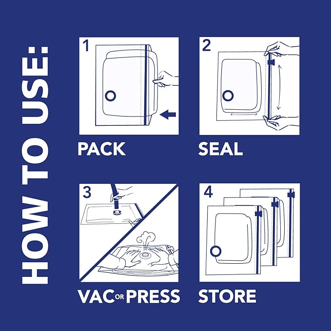 Hefty Vacuum Bags for Clothes 4 Pack, Space Saving Large Vacuum Storage Bags (34 X 22 Inches) Compression Seal for Bedding, T