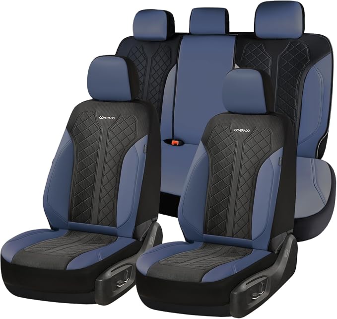 Coverado Car Seat Covers Full Set, Leather Seat Covers, Waterproof Automotive Protectors 5-Seat, Luxury Universal Fit Seat Co