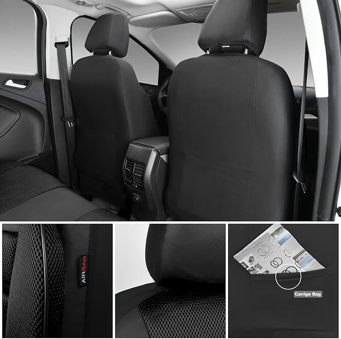 CAR PASS Breatherable Air Mesh Car Seat Covers Full Set, 3D Foam Back Support Automotive Seat Covers, All Season Car Seat Cov