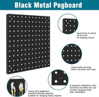 Peg Board,Steel Organization Panels, Ideal for Garage Tool Storage, Office Organization, Craft Room, Kitchen,Pack of 4 (Black